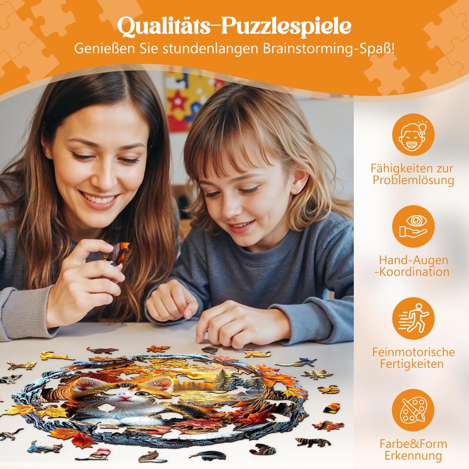 Пазл деревянный Cat in Autumn 280 деталей в подарочной коробке, фото №4