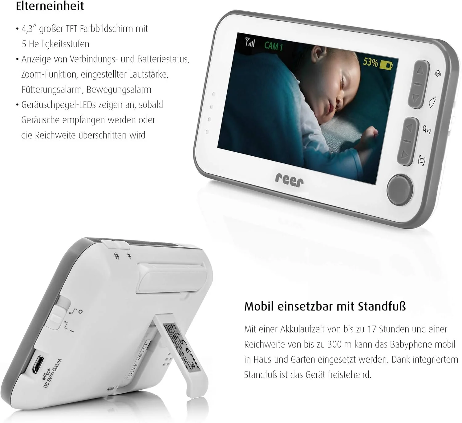 Детская видеоняня с монитором 4.3'' reer BabyCam L Wi-Fi Белый, фото №5