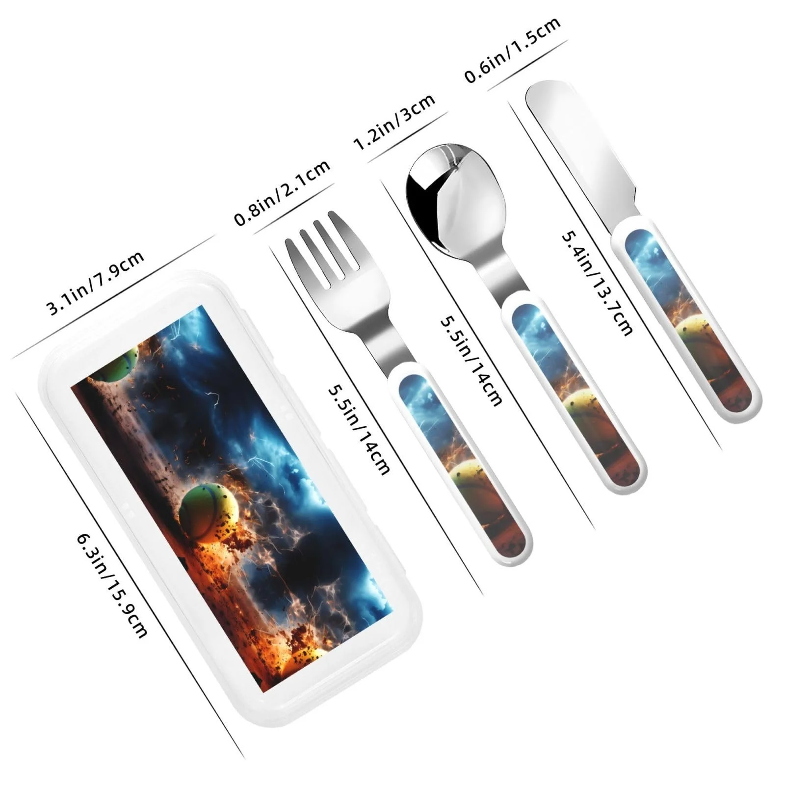 Набір дитячих столових приборів Lightning Tennis з принтом, три предмети, для дитячого садка, фото №3 Набір дитячих столових приборів Lightning Tennis з принтом, три предмети, для дитячого садка, фото №3