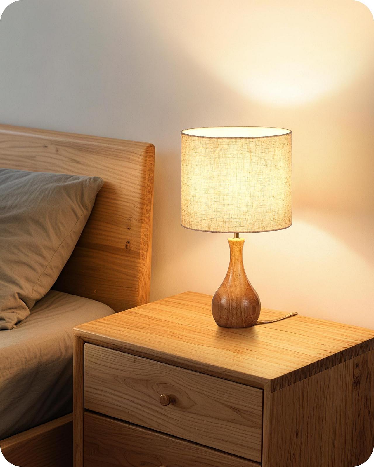 Настільні лампи ZME09TLDP205 Набір 2 шт. Дерево E27 2700K Бежеві 36 см, фото №8