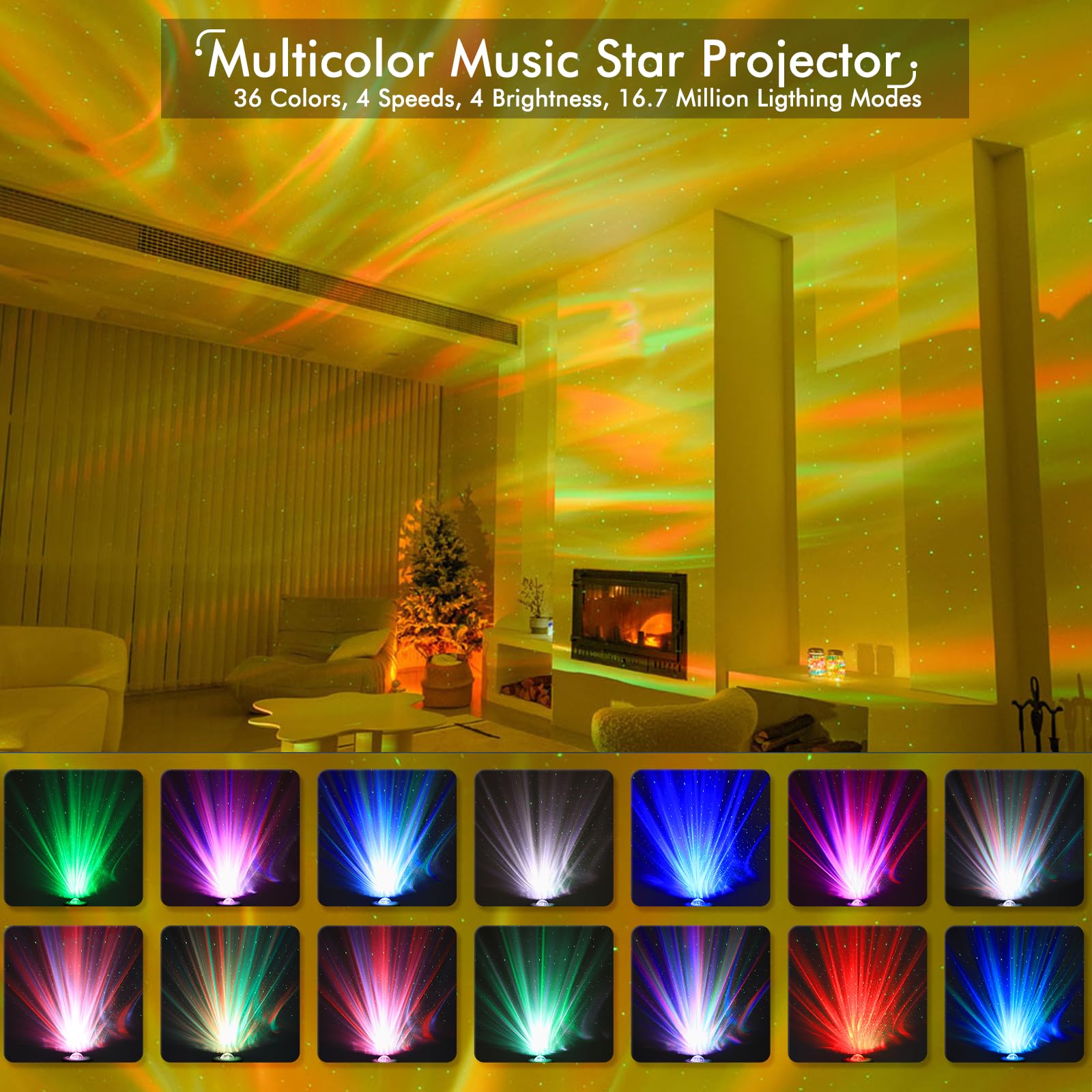 Проектор YunLone Galaxy Starry Sky LED Aurora зі звуковою машиною, динаміком, пультом/додатком/голосовим керуванням, 48 кольорів, фото №2