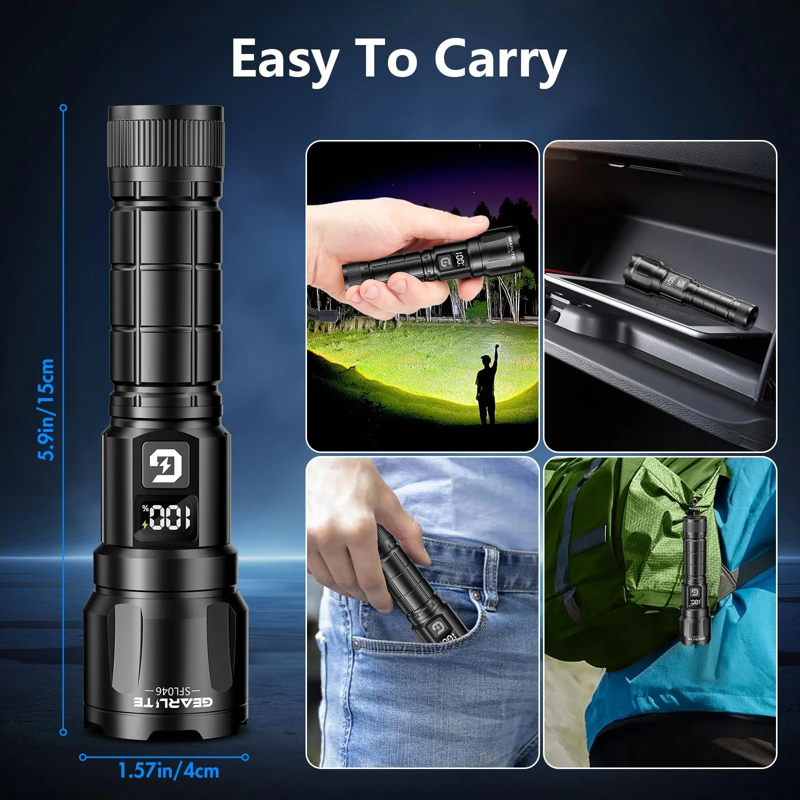 LED Ліхтар GEARLITE 2025 6000 люмен, тактичний, масштабований, 3 режими, IP65, водонепроникний, фото №6