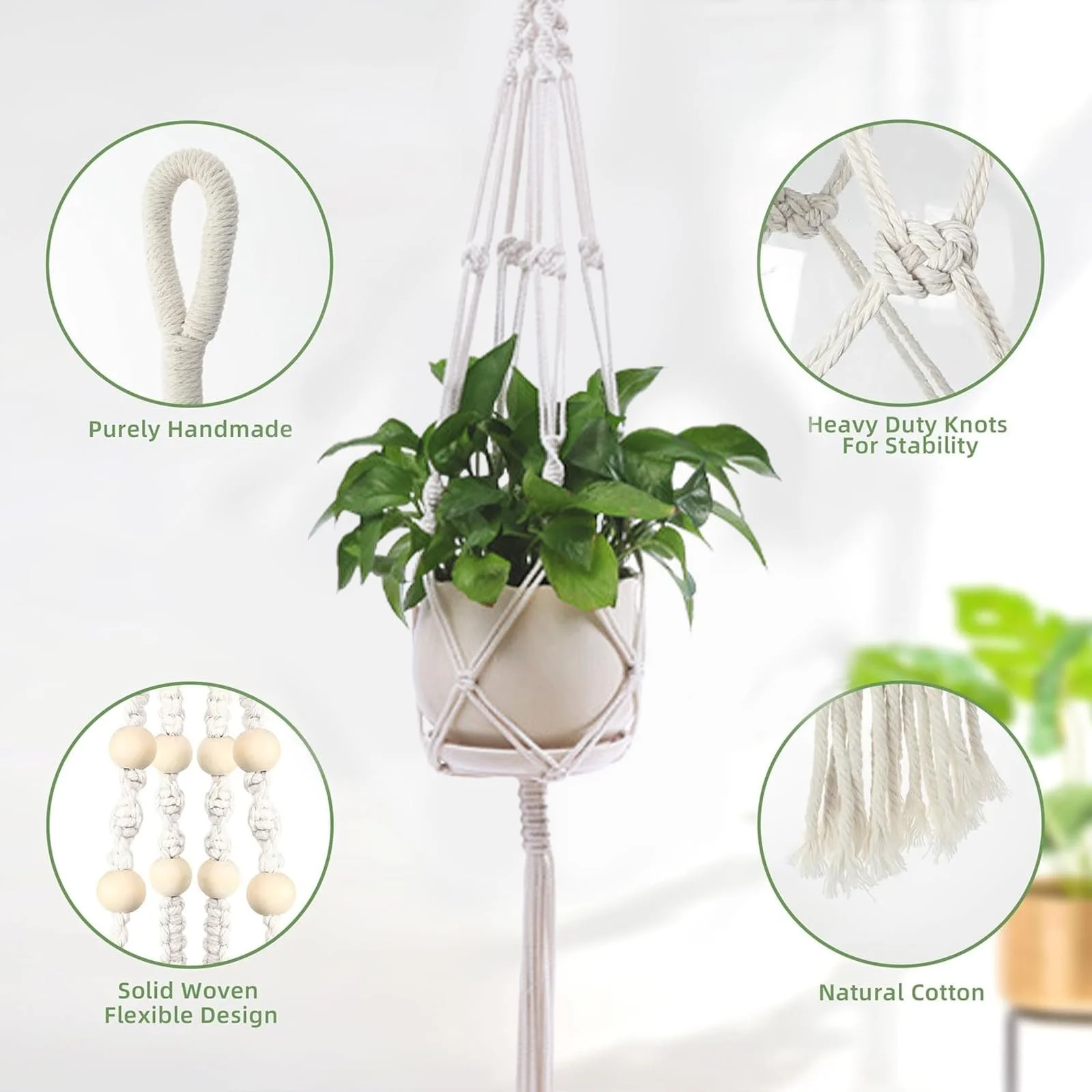 Набір підвісних кашпо макраме Boho 105 см 3 шт., фото №4 Набір підвісних кашпо макраме Boho 105 см 3 шт., фото №4