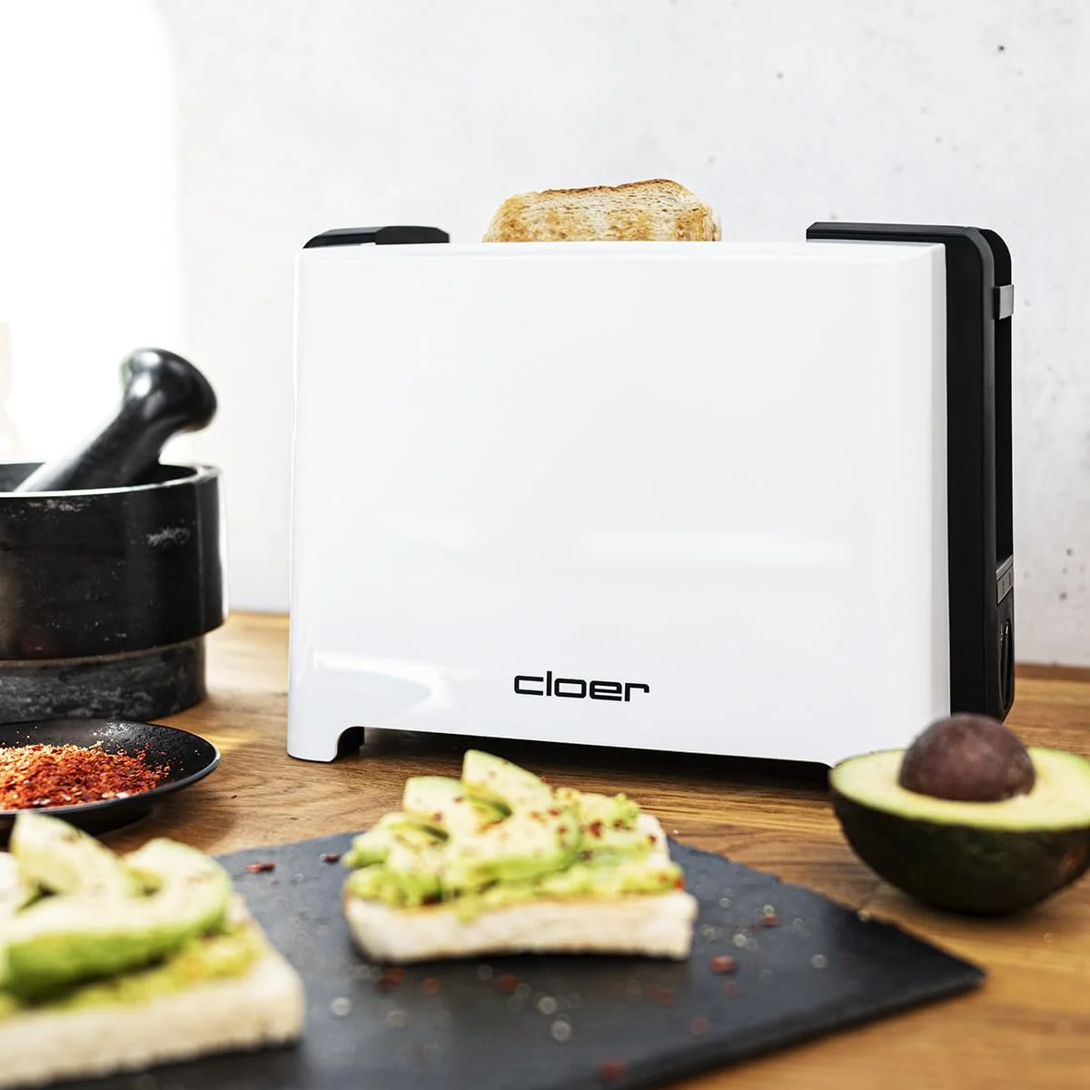 Тостер Cloer 3531 для 2 скибочок XXL тосту, 750-900 Ватт, функція перевірки тосту, насадка для хліба, функція розморожування, підйомний пристрій, білий, фото №8