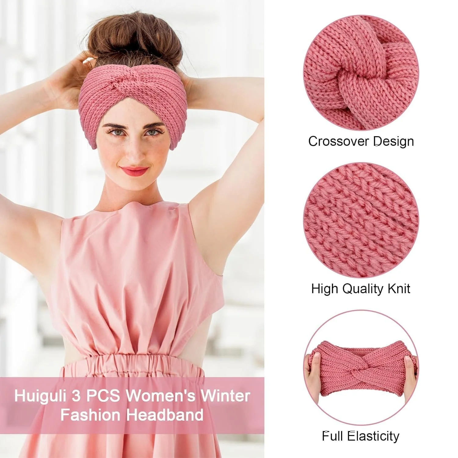 Пов'язка на голову В'язана Зимова Жіноча Комплект 3 штуки, фото №8