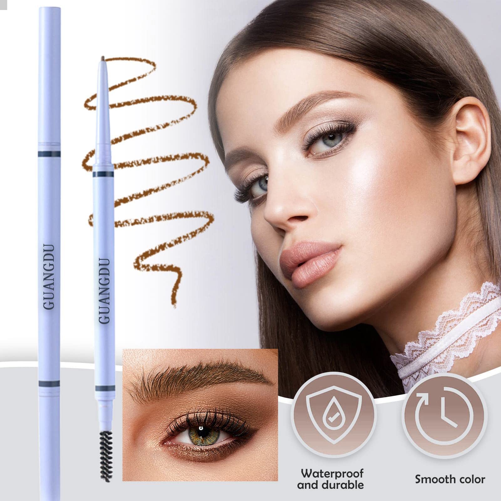 Олівець для брів Hair Roller Double-Headed Slim Pencil Waterproof Білий A, фото №4