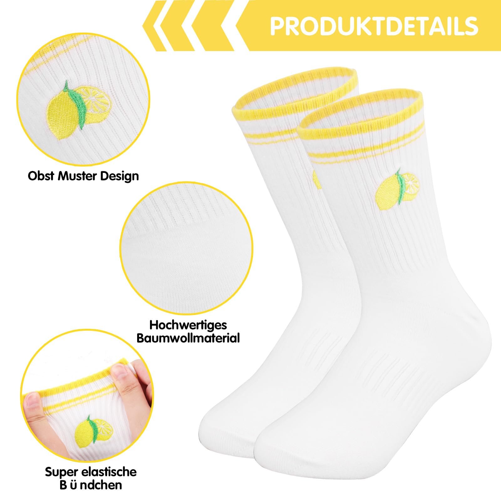 Теннисные носки Белые носки с фруктовым мотивом и полосками 3 пары, размер 36-42, фото №2