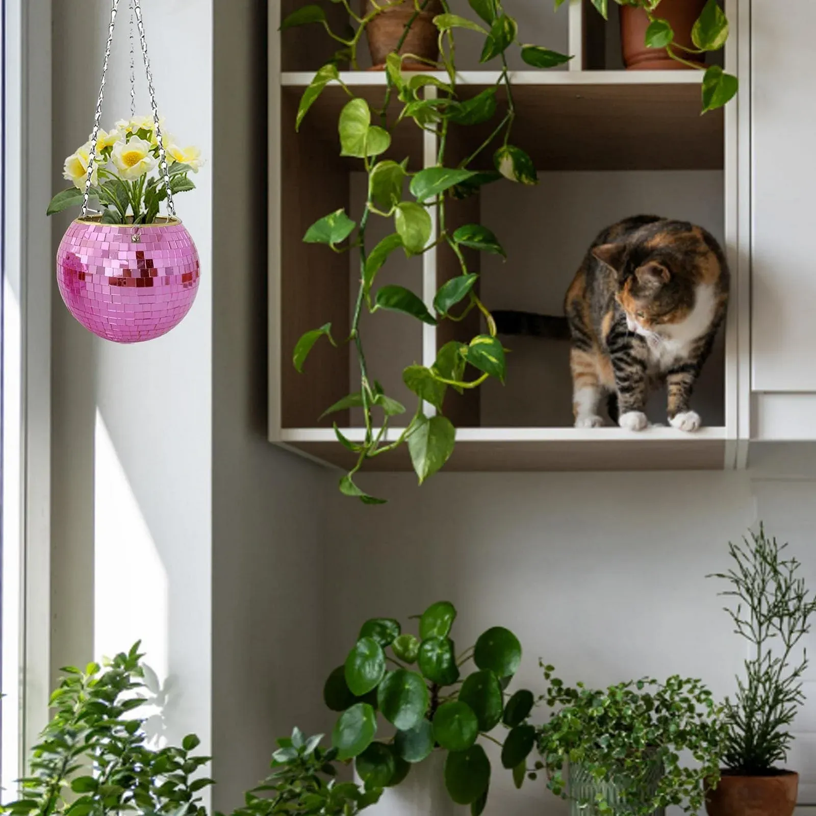 Підвісне кашпо SYNYEY Диско-куля Дзеркальне 6 дюймів Сріблясте, фото №2 Підвісне кашпо SYNYEY Диско-куля Дзеркальне 6 дюймів Сріблясте, фото №2