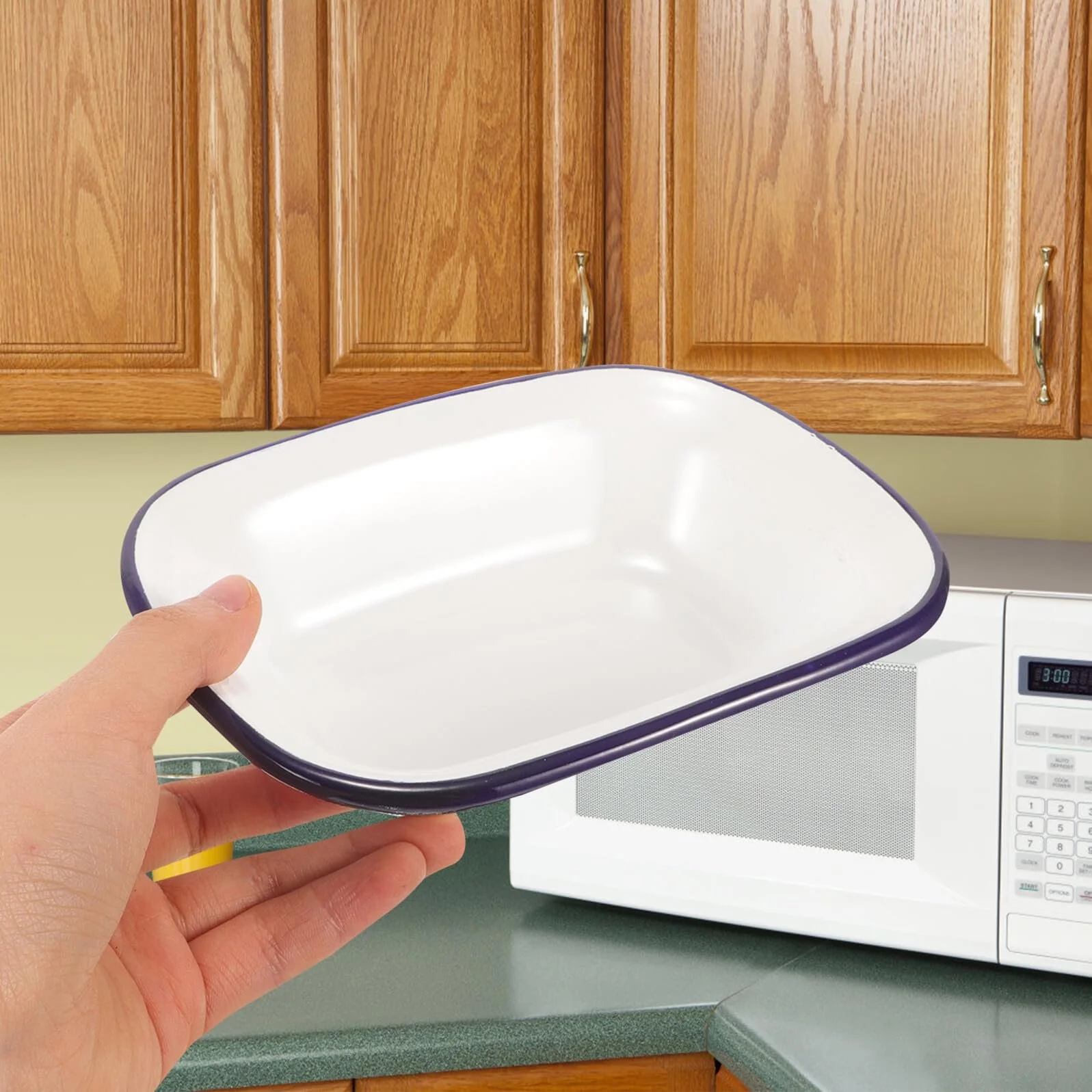 Форма для запекания OUNONA прямоугольная эмалированная с синим краем, фото №8