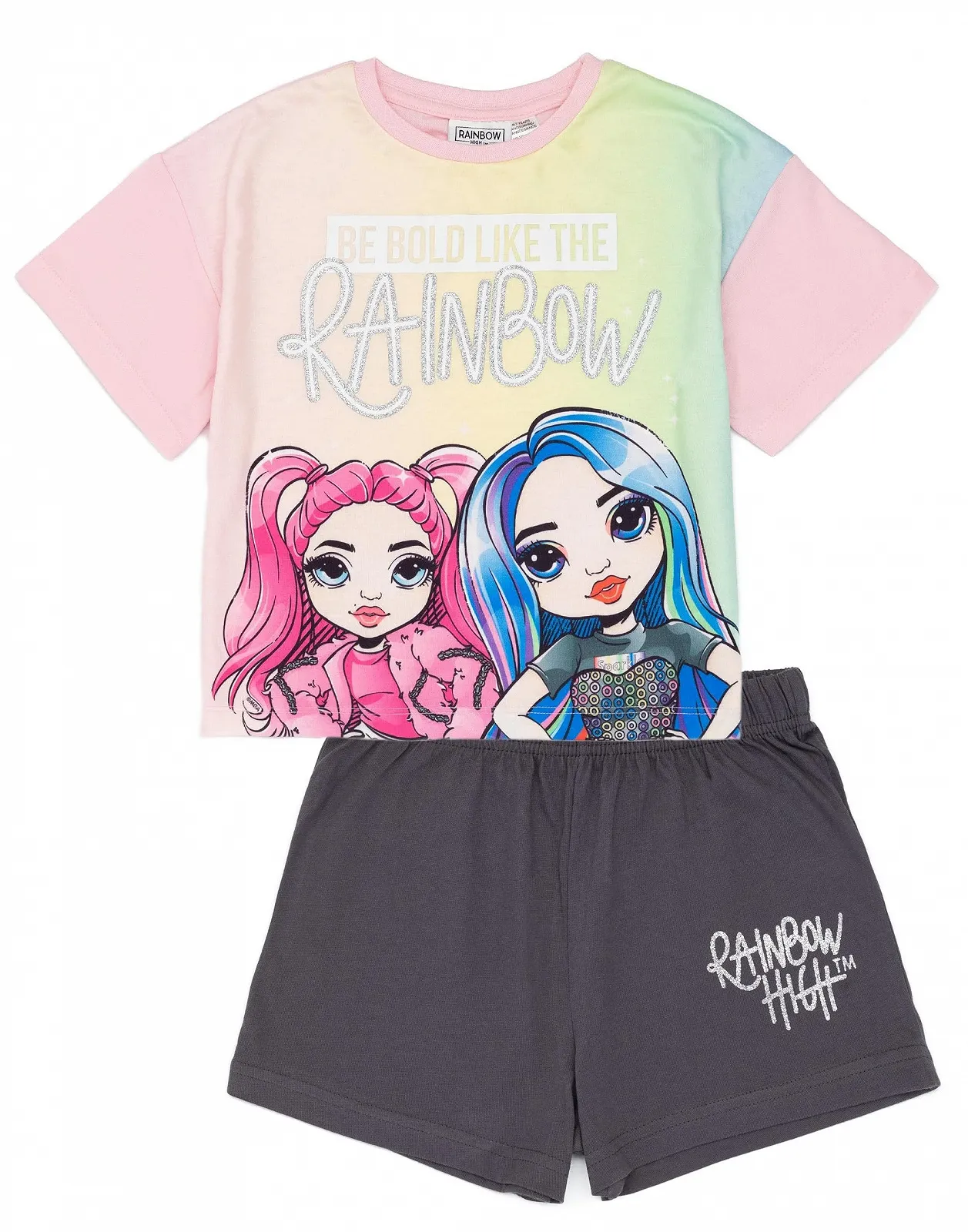 Комплект піжами для дівчаток Rainbow High Футболка та шорти Multi Fashionista Design, фото №1 Комплект піжами для дівчаток Rainbow High Футболка та шорти Multi Fashionista Design, фото №1