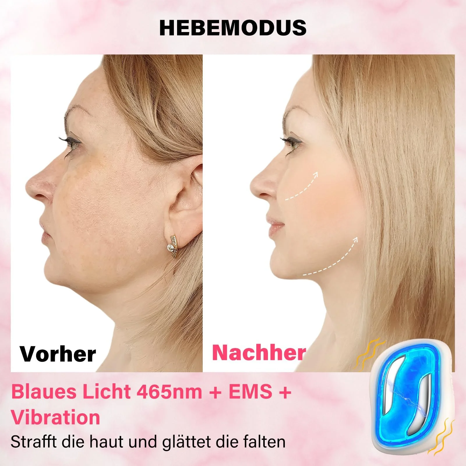 Прибор для массажа лица против морщин EMS с массажными камнями из жадеита, вибрацией и нагревом, RF beauty device, устройство для подтяжки лица со светодиодной красной подсветкой, фото №3