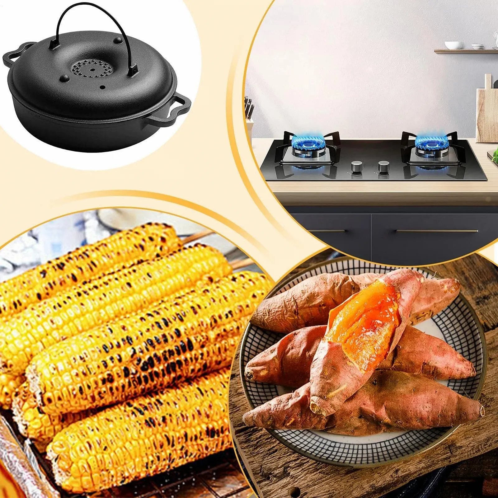 Форма для запекания чугунная с крышкой для батата и кукурузы с щипцами и перчатками, фото №5