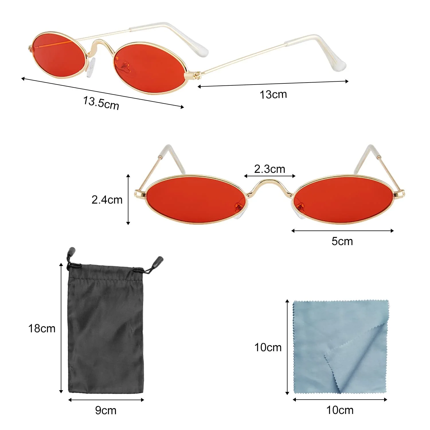 Солнцезащитные очки Ретро Хиппи Овальные в металлической оправе Серый, Красный, фото №2