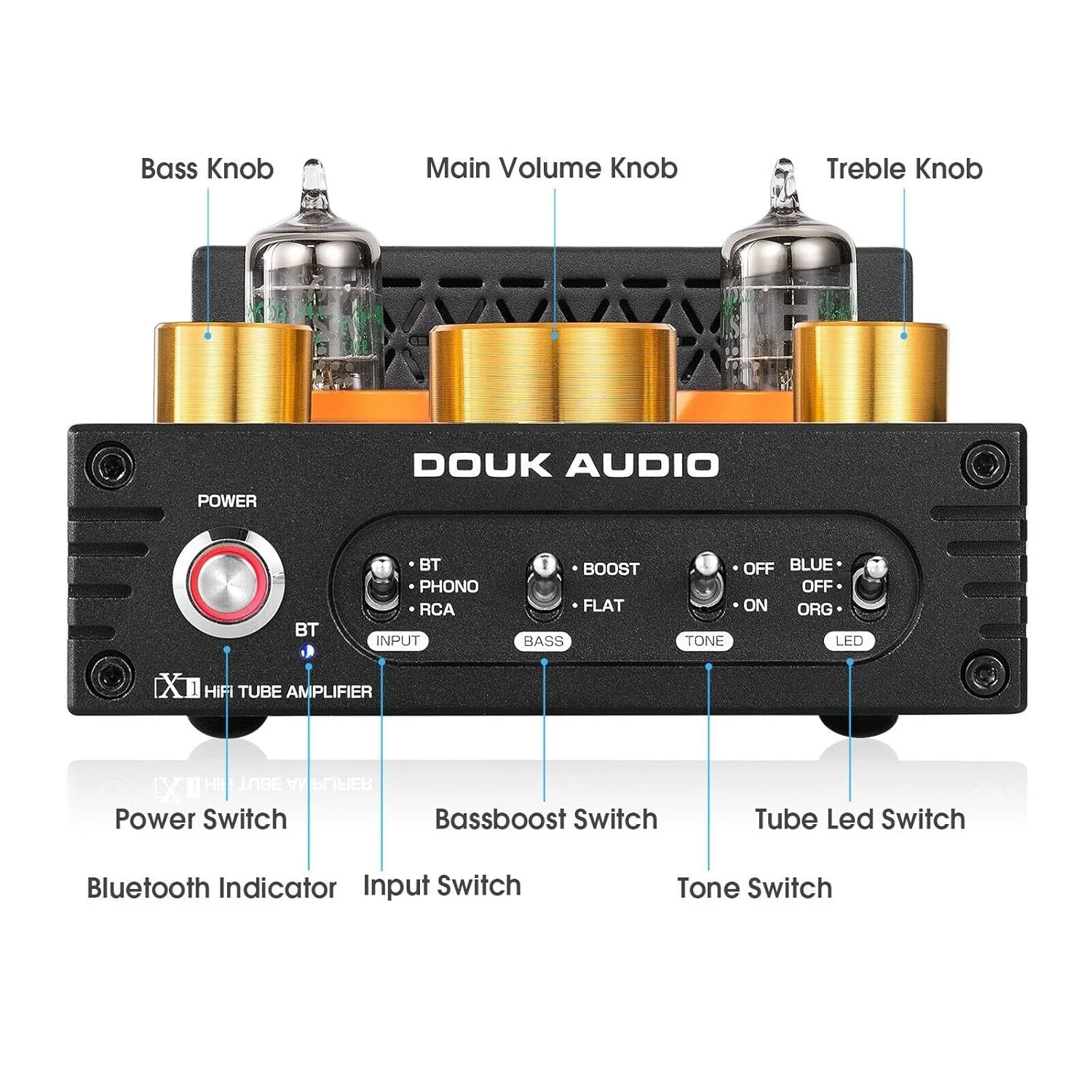 Ламповий підсилювач Douk Audio X1 / 160 Вт + 160 Вт Bluetooth RCA / Black, фото №2