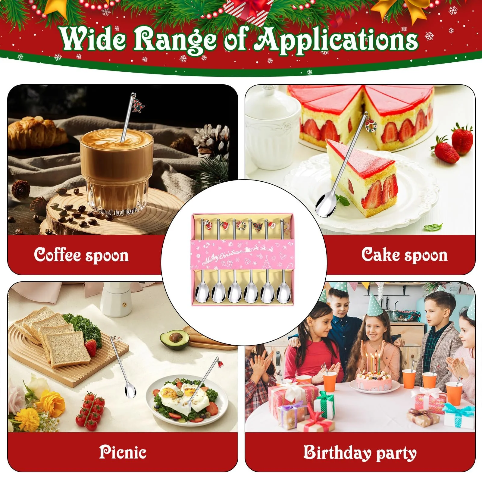 Набор рождественских ложек 6 шт, нержавеющая сталь, рождественская чайная ложка, рождественские столовые приборы, рождественская ложка для Рождества, фото №7