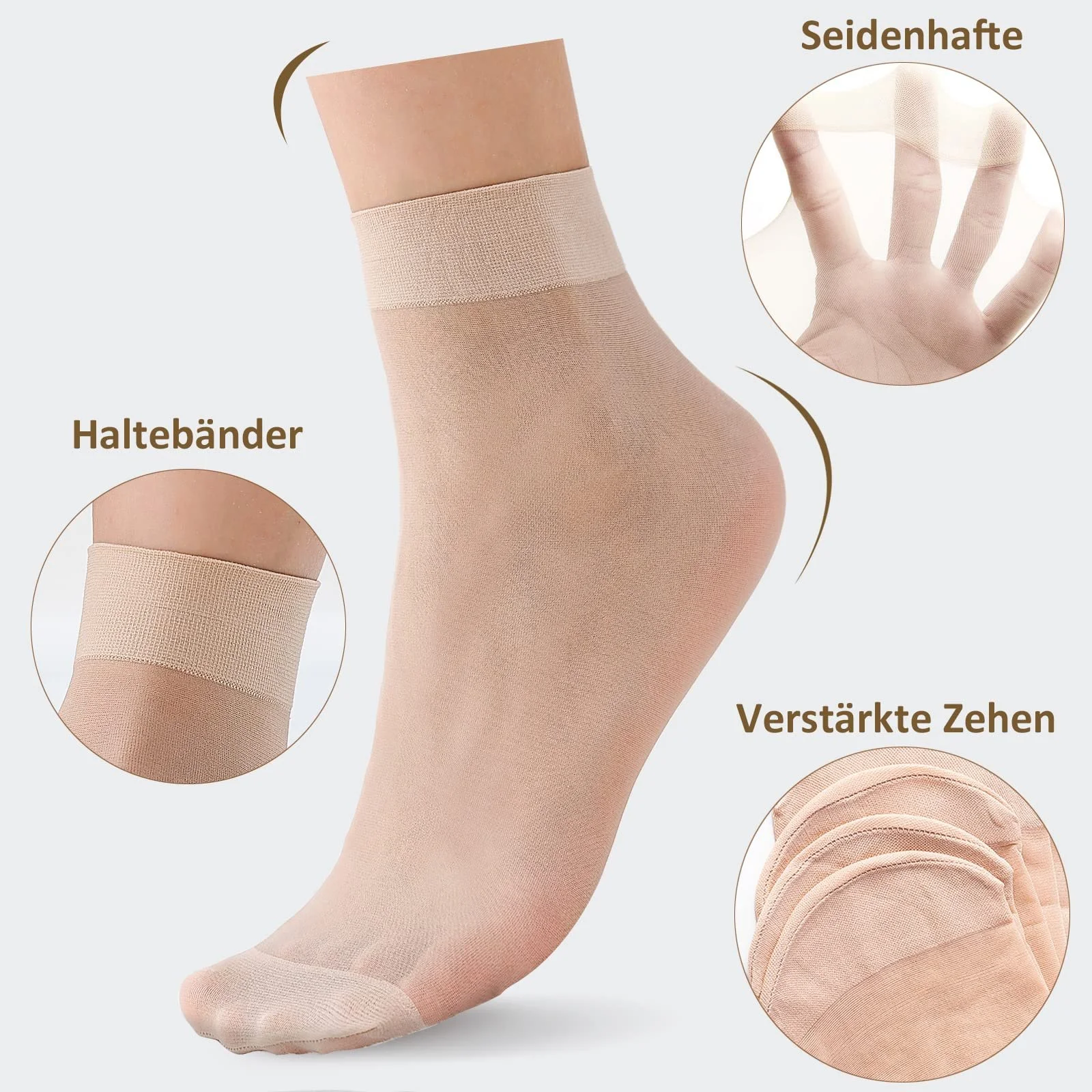 Женские носки YAGAXI Повседневные нейлоновые носки до щиколотки с прозрачной щиколоткой - 12 пар 20 Denier Усиленный носок с комфортным поясом, фото №2