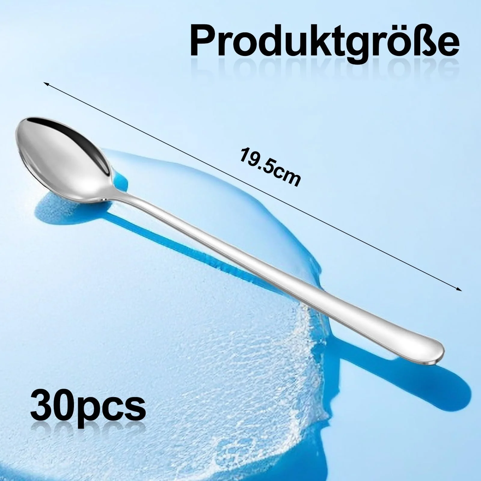 Ложка для латте макиато Набор, 30 шт Ложка для кофе, Длинная ложка для мороженого, Чайная ложка, 195 см длиной, Ложка для смешивания из нержавеющей стали, Идеально подходит для кофе со льдом, чая со льдом, мороженого Санде, Молочных коктейлей и десертов, фото №2