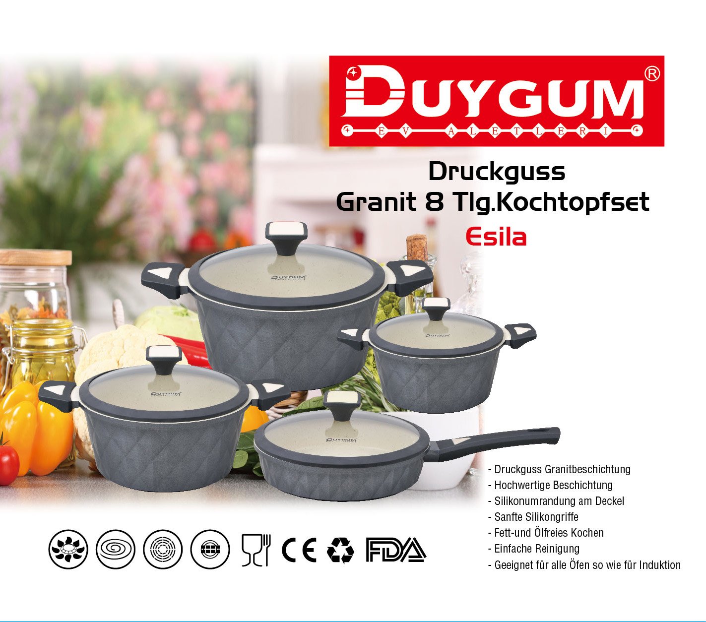 Набір каструль і сковорідок Die-Cast Granite 8-Piece Сірий, фото №2