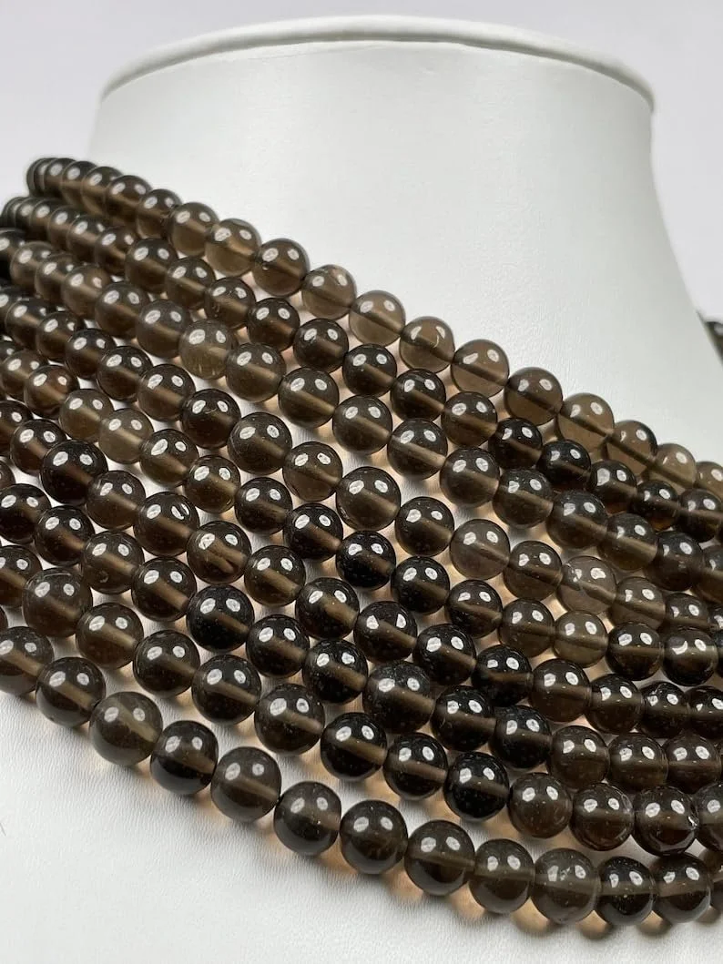 Бусины из натурального дымчатого кварца, рондель, гладкие, 6.5-7 мм, 18 дюймов, фото №1