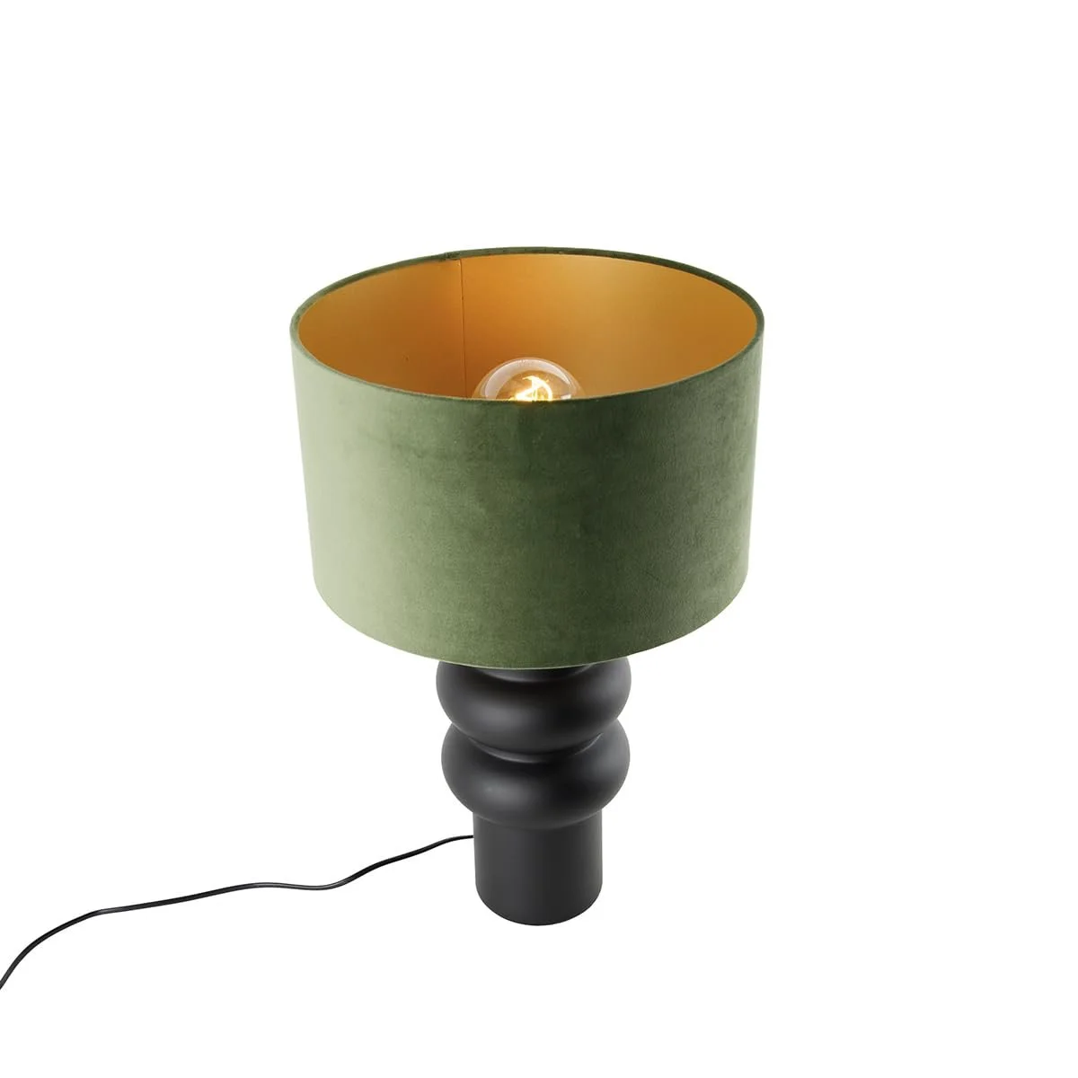 Настільна лампа Qazqa Alisia Ceramic Round E27 Чорний Зелений Золотий Латунь 35 см, фото №5