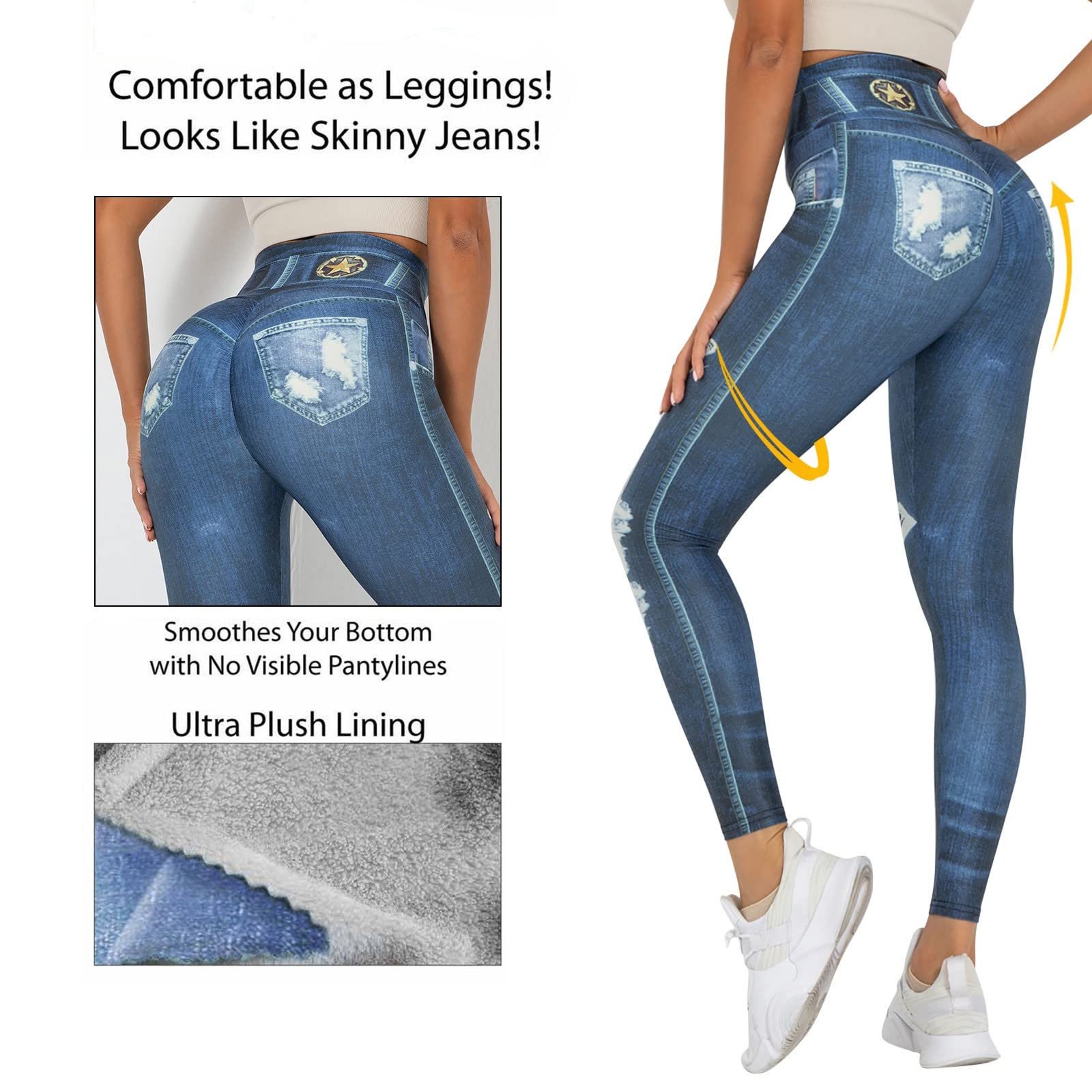 Легінси Po Betont Gefälschte Jeans з джинсовим принтом Для жінок, виглядають як легінси, сексуальні, еластичні, з високою талією, вузькі, тонкі джегінси, фото №7