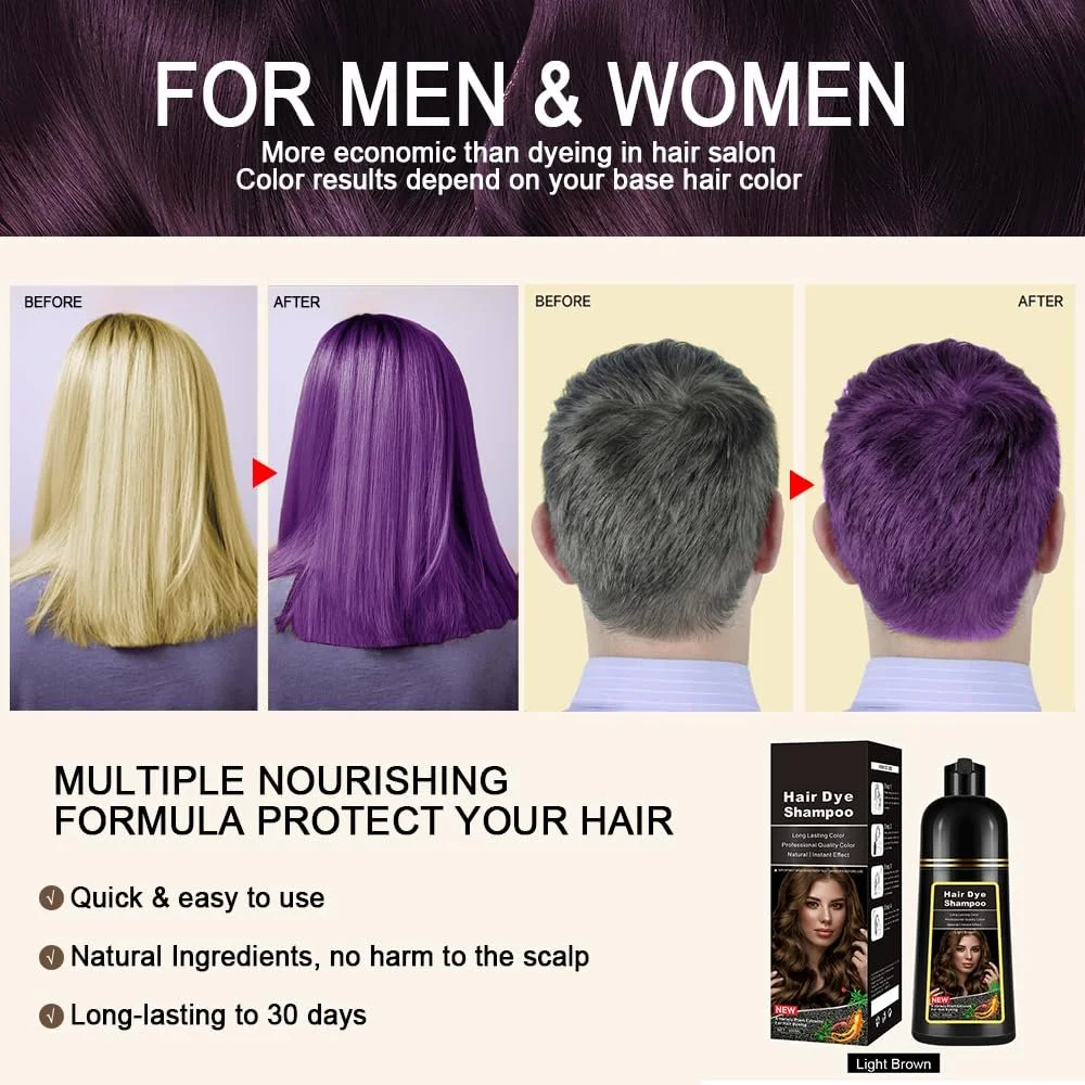 Шампунь-фарба AMZSEA Natural Violet Tint 3-в-1 для сивого волосся, фіолетовий, 500 мл, фото №4 Шампунь-фарба AMZSEA Natural Violet Tint 3-в-1 для сивого волосся, фіолетовий, 500 мл, фото №4