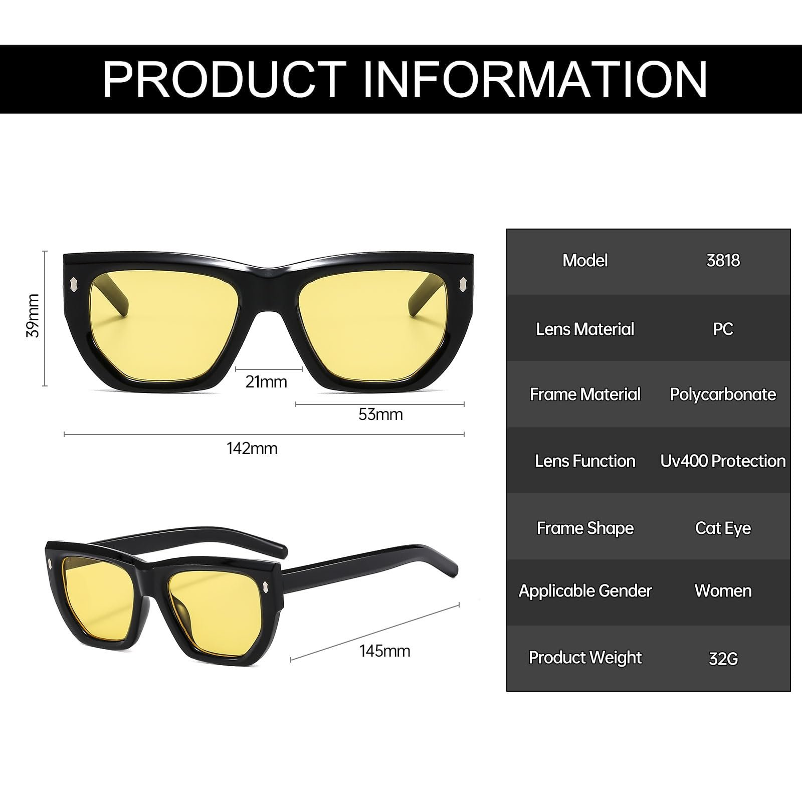 Солнцезащитные очки Кошачий глаз Long Keeper Ретро Квадратные, фото №2