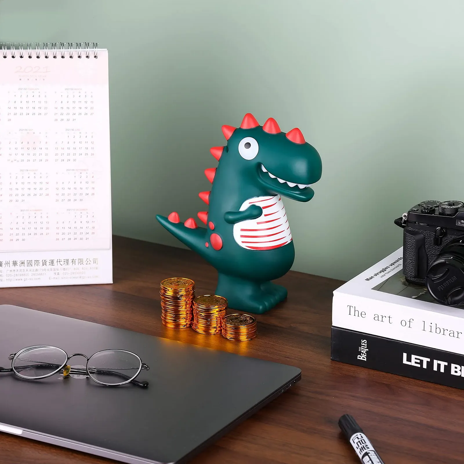 Копилка Динозавр Пластиковая Зеленая, фото №6