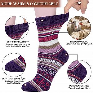 Носки из мериносовой шерсти Justay Женские Вязаные Зимние Термоноски, Дышащие, Мягкие, 5 пар, размеры 3.5–8, Желтый, Оранжевый, Серый, Зеленый, Коричневый synthetic.ua - Фото 1