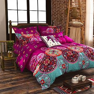 Постельное белье Freyamy Богемный Винтаж Boho Индийский Mandala 135 x 200 см Фуксия Бирюзовый Разноцветный (наволочка 80 x 80 см) - Фото 1