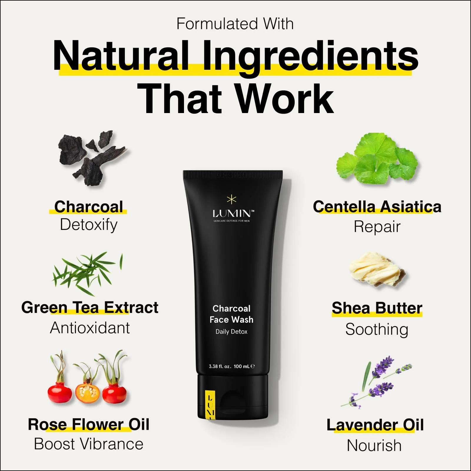 Очищуючий Засіб для Обличчя Lumin Charcoal для Чоловіків Щоденний з Розмарином, Проблемна Шкіра, фото №2