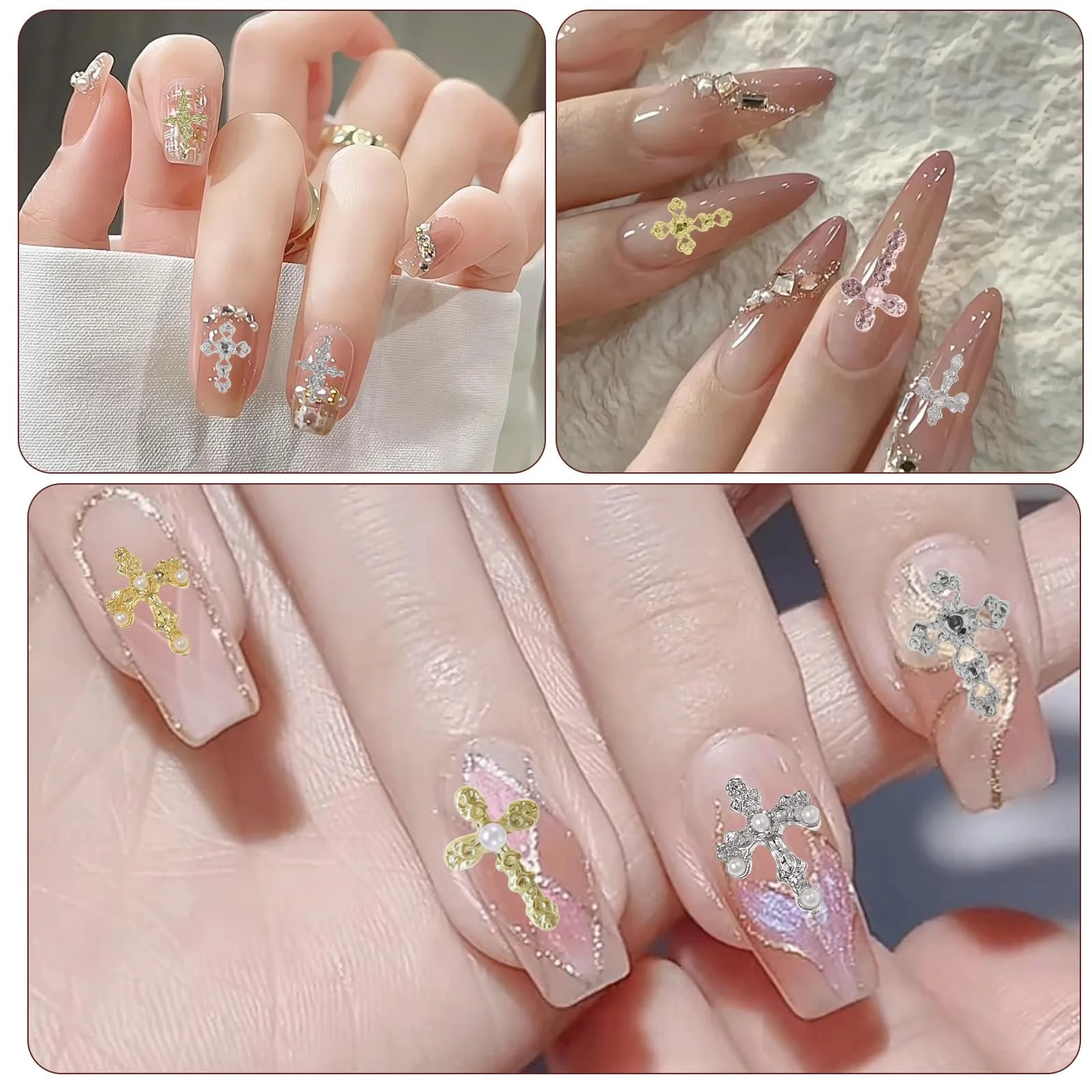 3D Подвески для ногтей Крестики 120 шт., 12 отделений, металлические украшения для ногтей золото серебро черный, DIY аксессуары для профессионального маникюра для гель-лака, фото №6