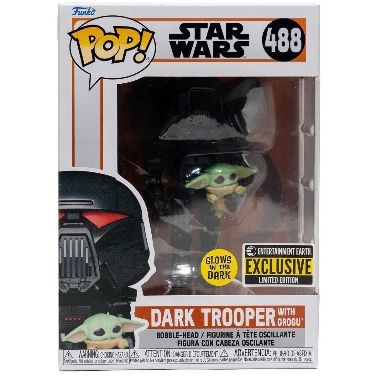 Вінілова фігурка Funko Pop! Star Wars: Mandalorian Dark Trooper with Child Glow in the Dark, фото №6