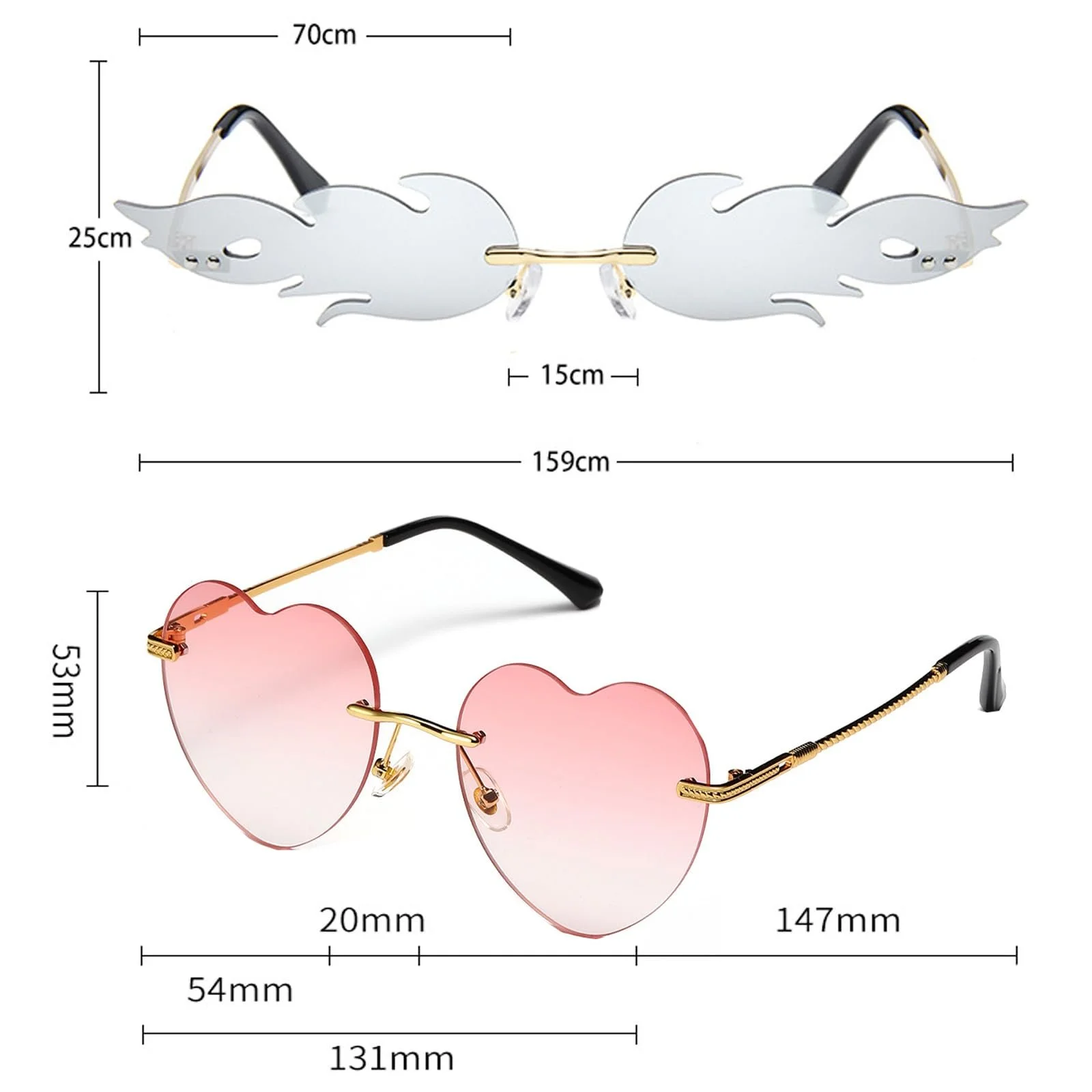 Сонцезахисні Окуляри YouYuer у формі полум'я Біло-рожеві, 2 шт, фото №2