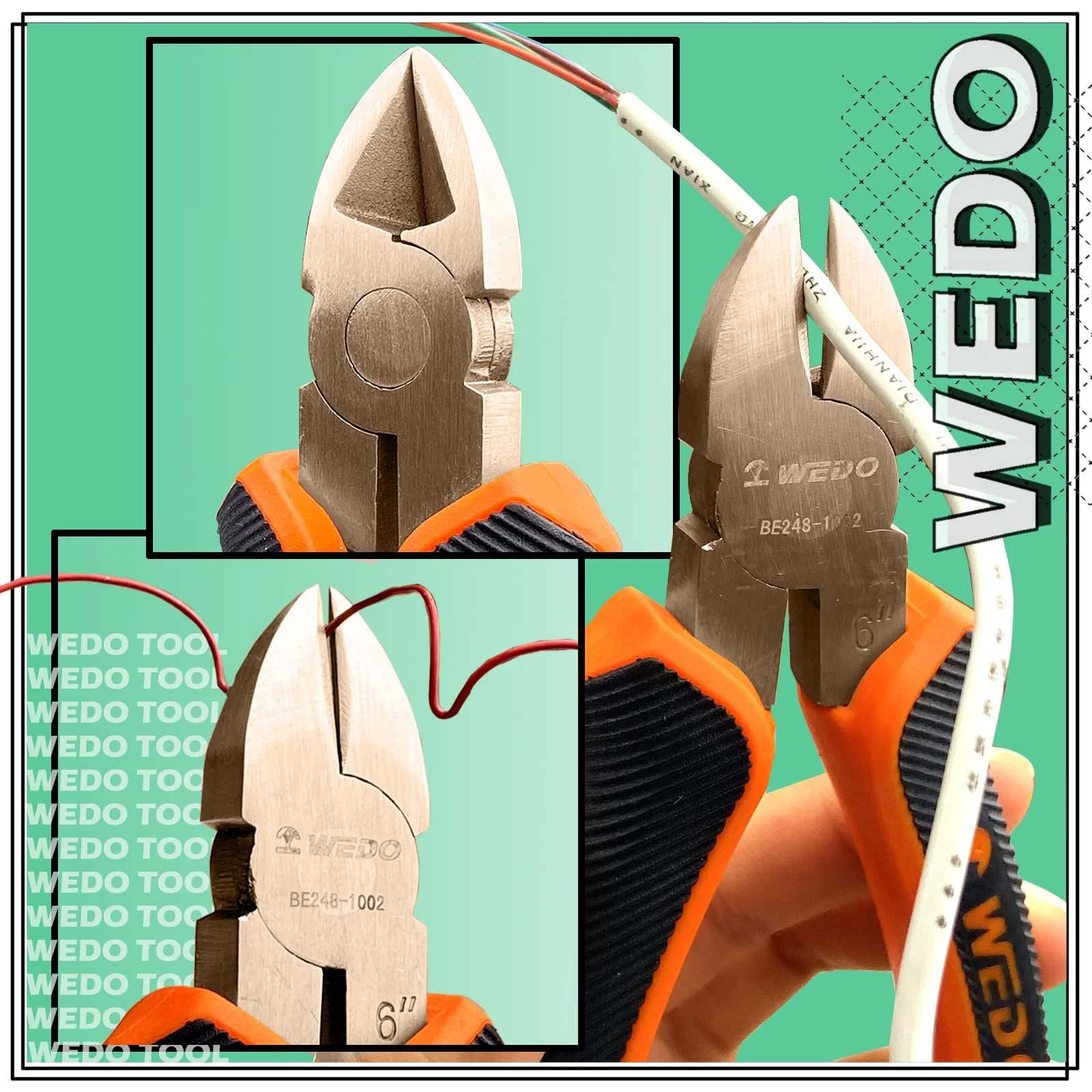 Боковые кусачки WEDO Non-sparkling, прецизионная резка, профессиональные кусачки для кабеля, бериллиевая медь, длина 200 мм, универсальные плоскогубцы для резки, зачистки, обжима кабеля, немагнитные, BAM/FM, фото №5