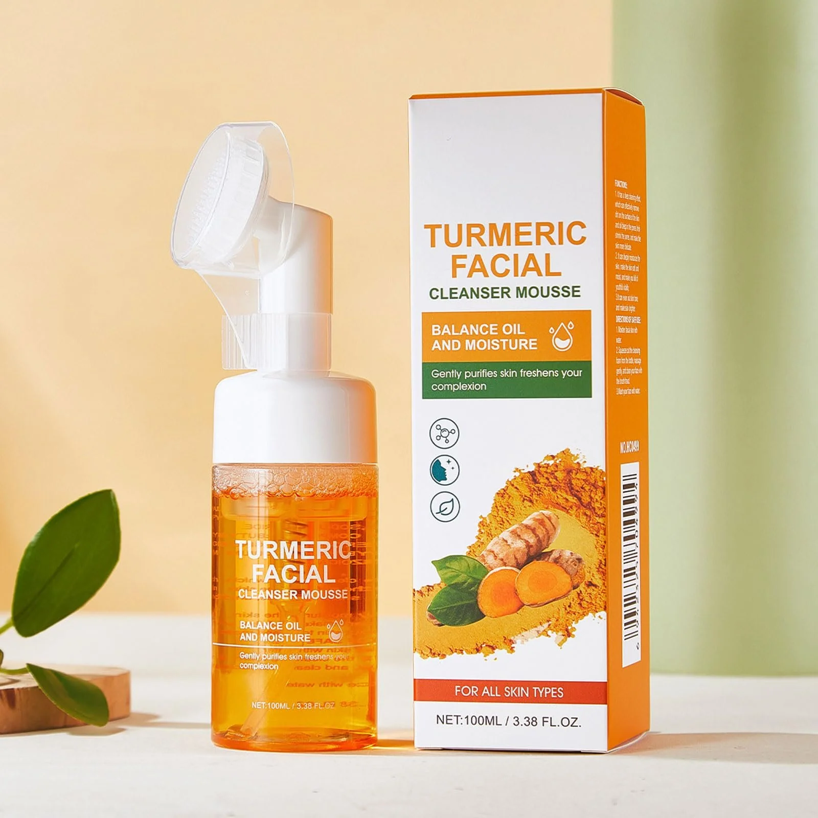 Пенка для умывания для лица с куркумой 100 мл, Очищающее средство для лица с куркумой, Ультрамягкая пенка для умывания, Средство для умывания с витамином C против темных пятен, для глубокого очищения и увлажнения, фото №7