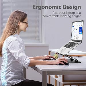 Подставка для ноутбука, складная алюминиевая подставка для ноутбука, регулируемая по высоте подставка для ноутбука, вентилируемая охлаждающая подставка для ноутбука для всех ноутбуков 10-15.6 дюймов, планшет - Серый synthetic.ua - Фото 1