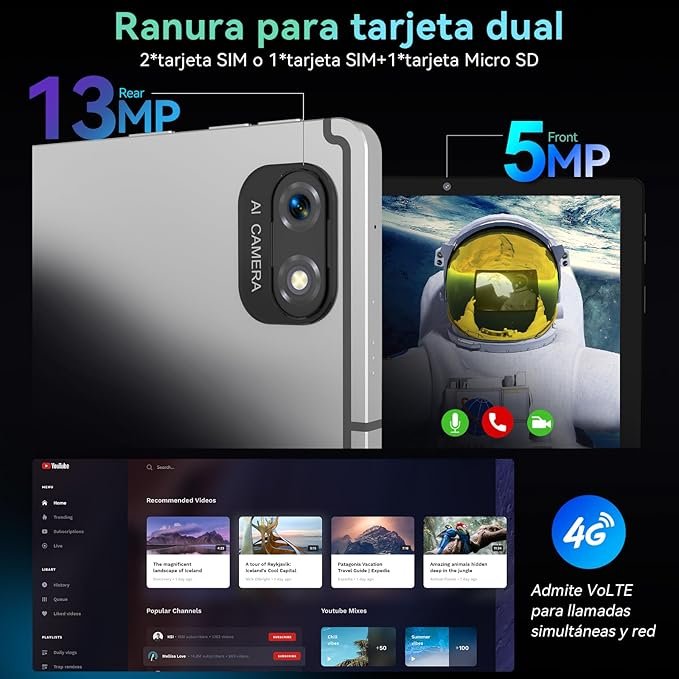 Планшет 10.1" Full HD Kinstone KST102SA 8/128Gb 4G 2-SIM 8 ядер Android 12 8000 mAh Чорний/Срібний, фото №7