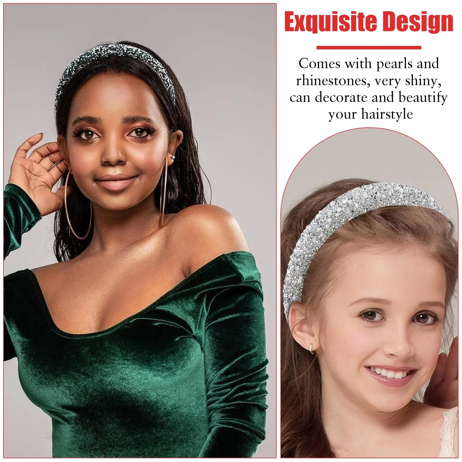 Набір з 2 обручів на голову з блискітками та стразами, фото №4 Набір з 2 обручів на голову з блискітками та стразами, фото №4