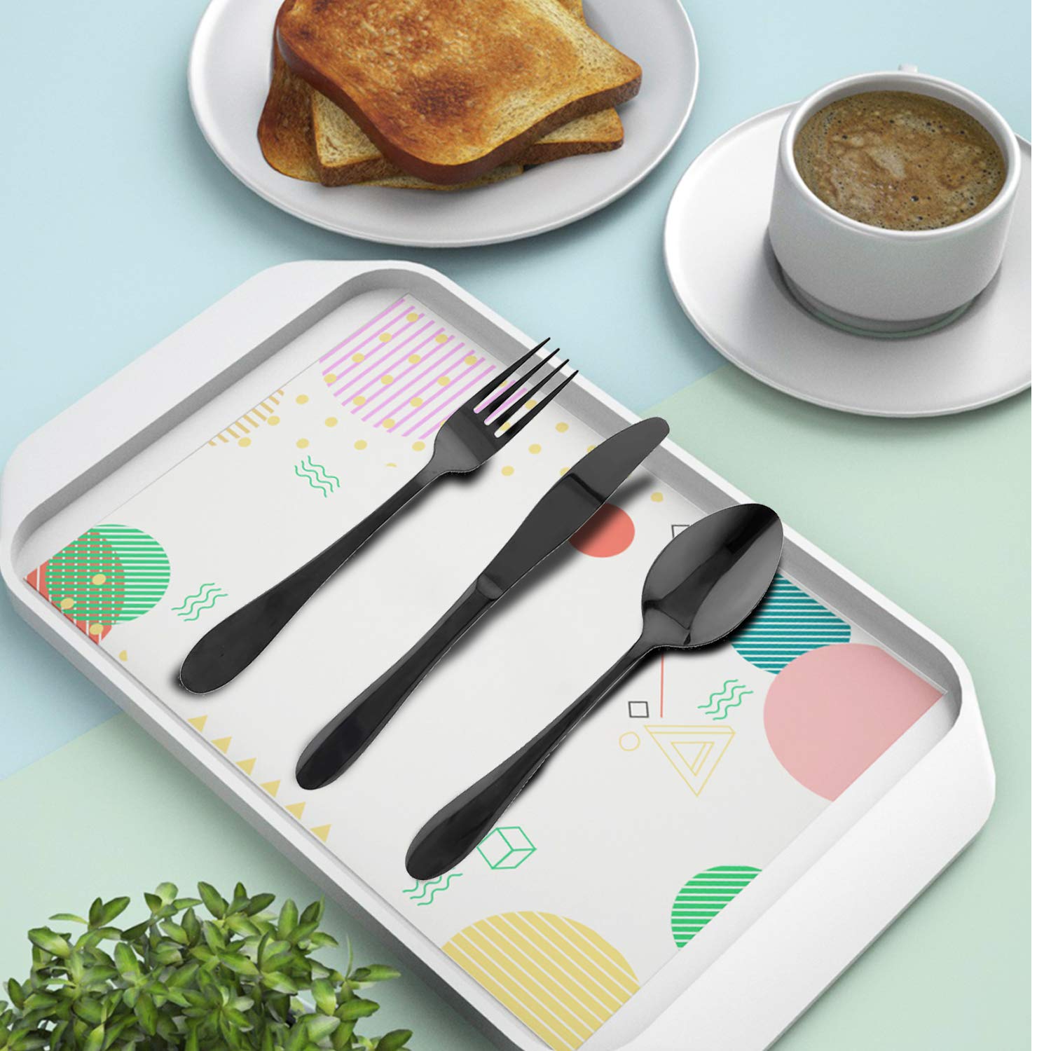 Набор столовых приборов WELLXUNK 8 шт. Набор портативных приборов из нержавеющей стали с футляром чёрный, фото №3