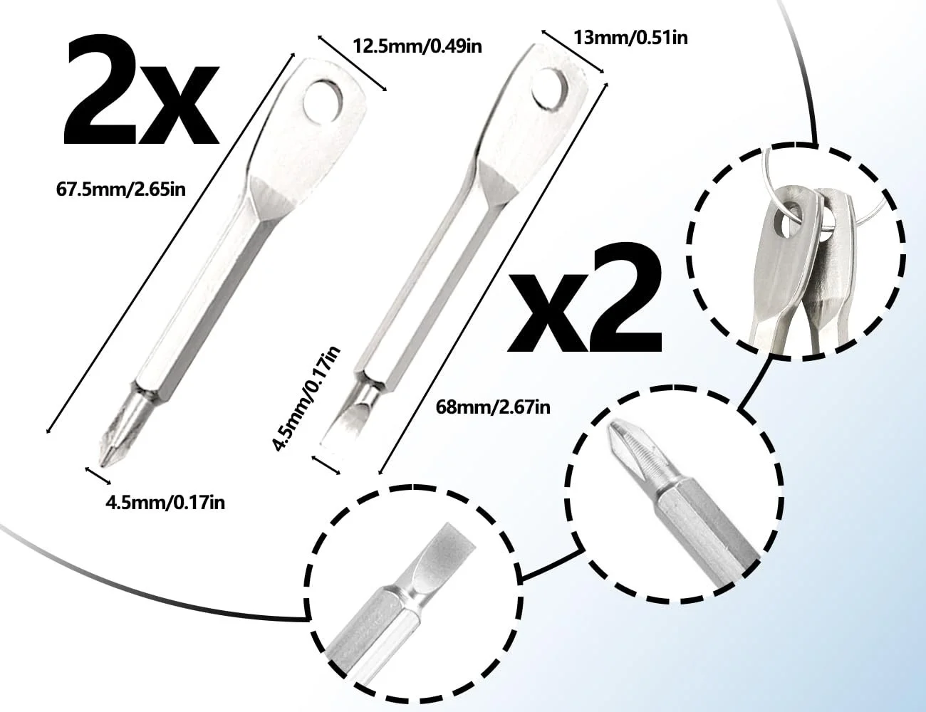 Викрутка KAPSING Mini Багатофункціональний Брелок Набір 2 Шт. З Хрестовою Та Прямою Портативний, фото №2