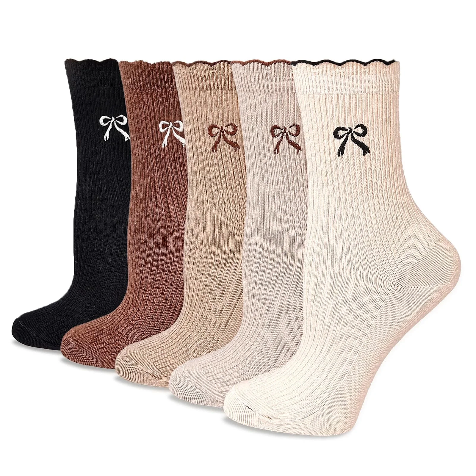 Жіночі шкарпетки з рюшами, до середини литки, набір з 5 штук, фото №1