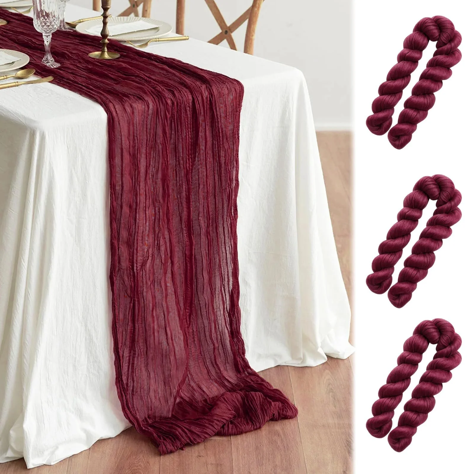 Набір доріжок на стіл Boho Cheesecloth Rustic 90 x 300 см (3 шт.) Бежевий, фото №1 Набір доріжок на стіл Boho Cheesecloth Rustic 90 x 300 см (3 шт.) Бежевий, фото №1