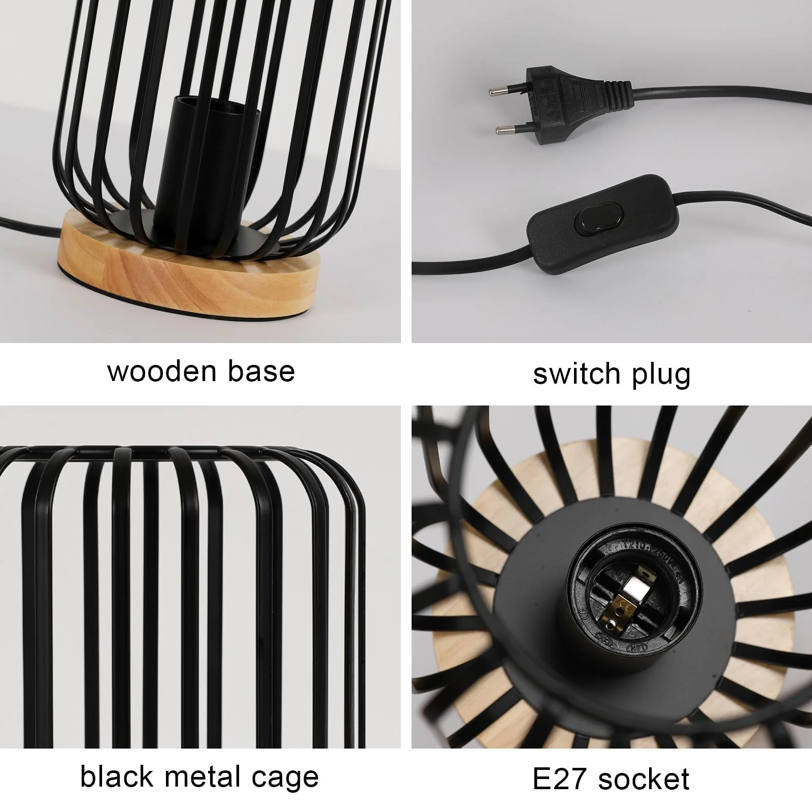 Настольная лампа Retro Vintage Industrial Металл Деревянное основание E27 60 Вт Черная, фото №4