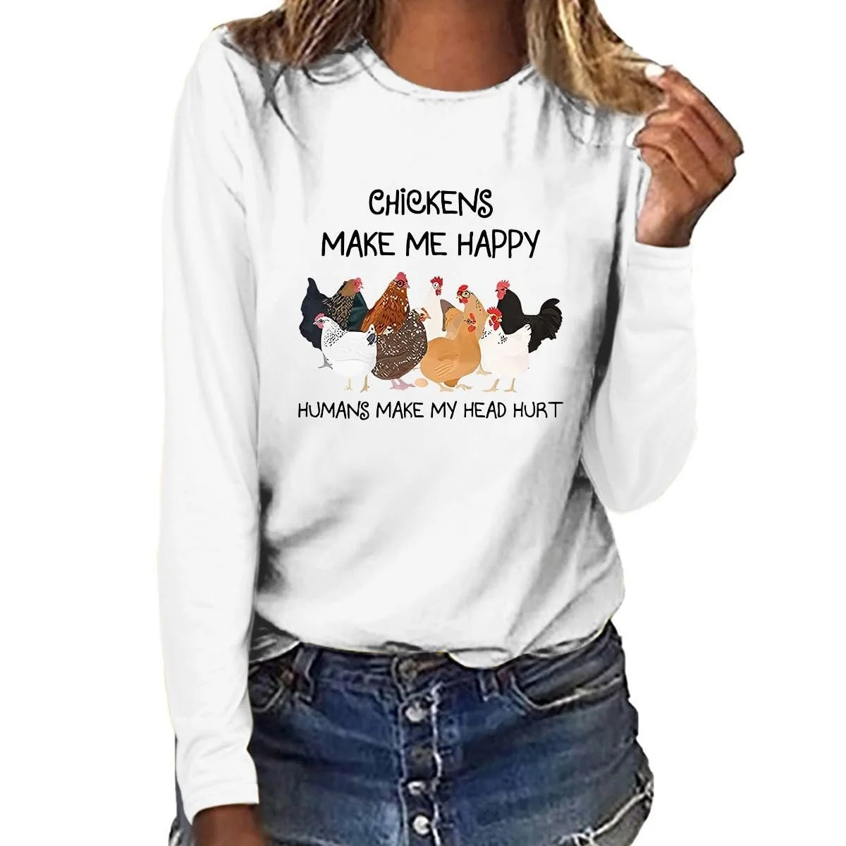 Жіночий Легкий світшот з принтом "Я щаслива", круглий виріз, довгий рукав, фото №2