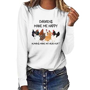 Женский Легкий свитшот с принтом курицы "Я счастлива", круглый вырез, длинный рукав synthetic.ua - Фото 1