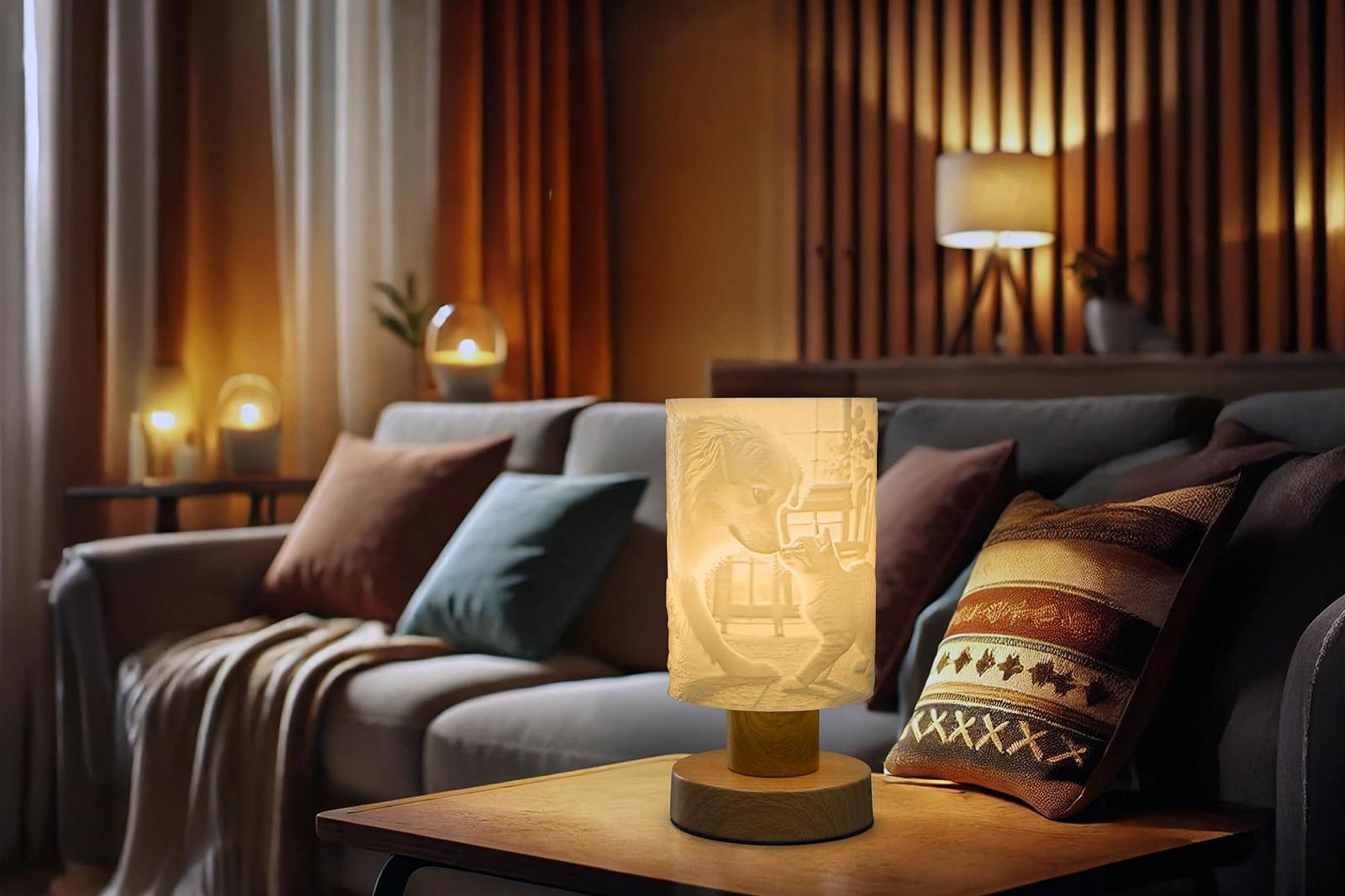 Настільна лампа LithoLoom Soft Loom персоналізована з 3D-плафоном LED на дерев'яній основі, фото №5