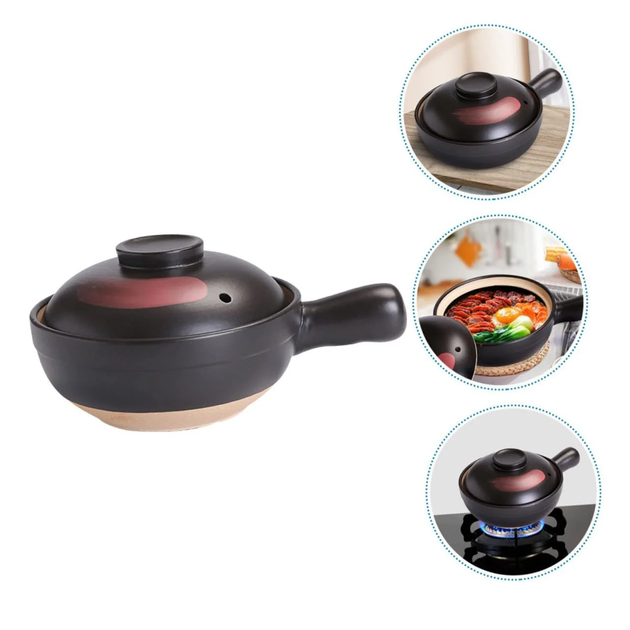 Кастрюля для тушения глиняная термостойкая с ручкой для газовой плиты, фото №9