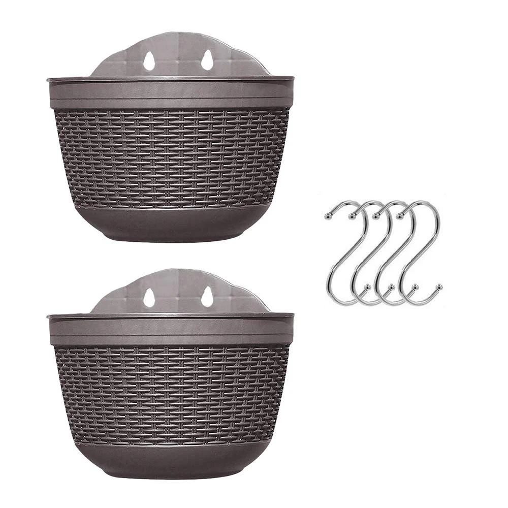 Набір підвісних кашпо 2 шт. пластикові з дренажем та 4 гачками для паркану та стін, фото №1 Набір підвісних кашпо 2 шт. пластикові з дренажем та 4 гачками для паркану та стін, фото №1