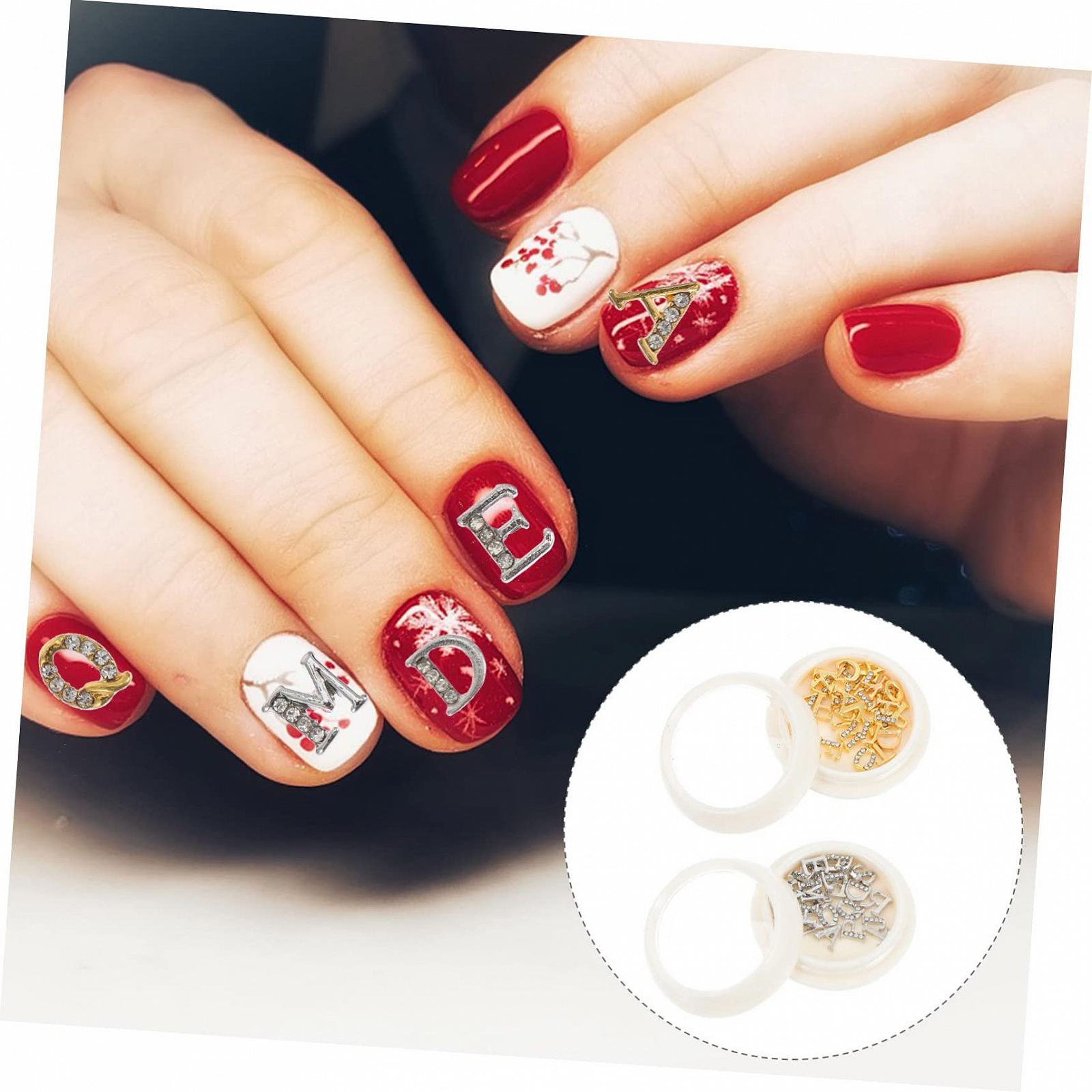 FRCOLOR 2 коробки Аксессуары для ногтей Металлическое украшение Металлические украшения для ногтей Буквенные подвески для ногтей Хрустальное украшение для скрапбукинга 3D Стразы для маникюра, фото №7